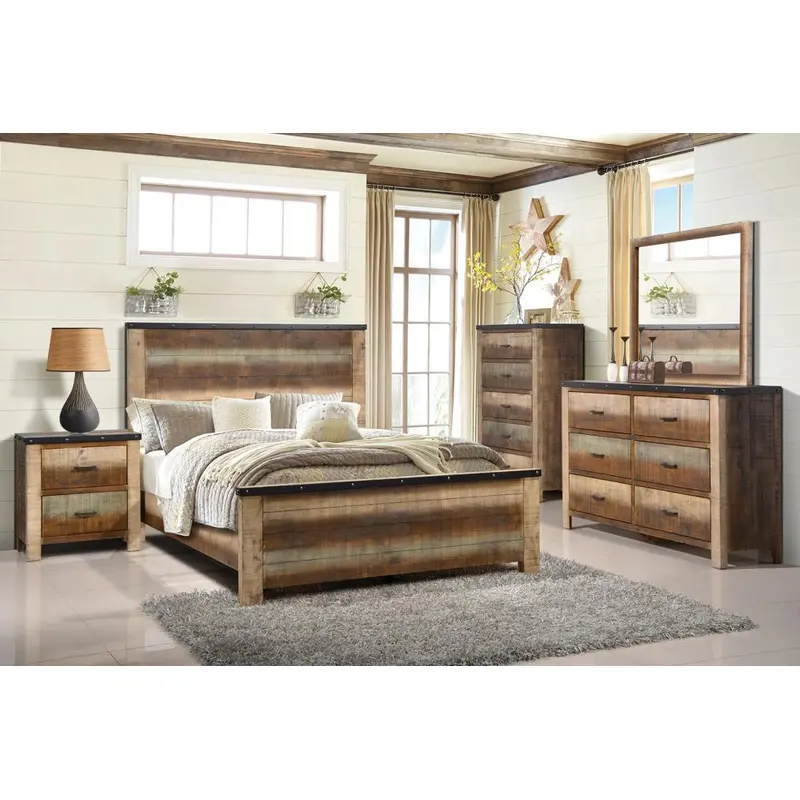 Sembene Bedroom Rustic Antique Multi-Color Eastern King Four-Piece Set
