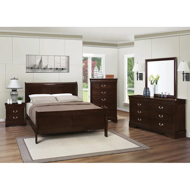 Louis Philippe Traditional Warm Brown Full Five-Piece Bedroom Set