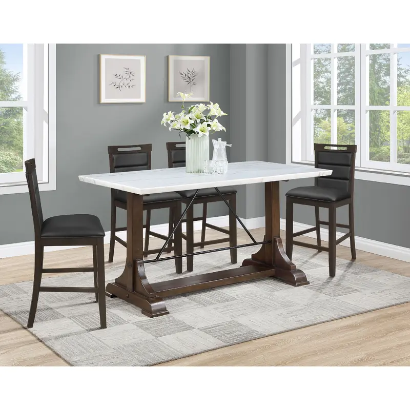 Aldrich 5-piece Marble Counter Height Dining Table Set White