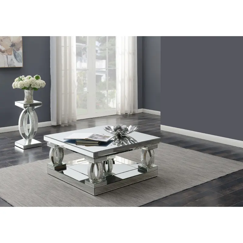 Amalia 2-piece Mirrored Coffee and End Table Set Silver