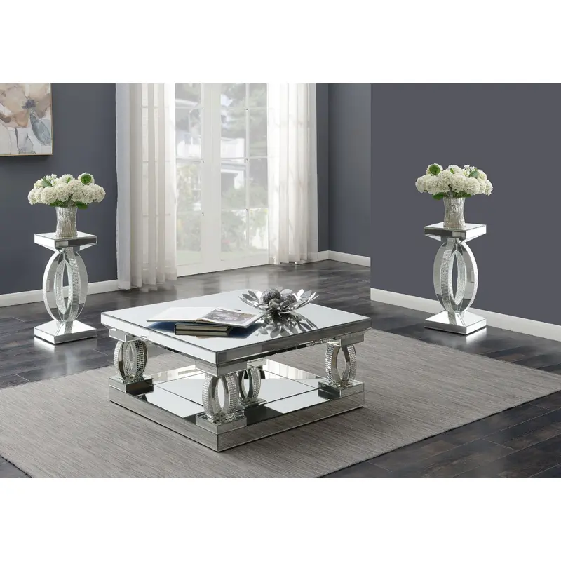 Amalia 3-piece Mirrored Coffee and End Table Set Silver