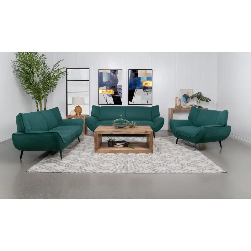 Acton 3-piece Upholstered Flared Arm Sofa Set Teal Blue