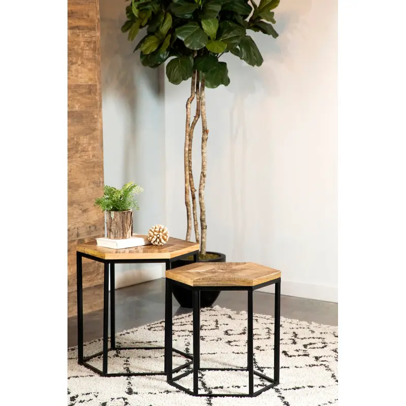 Adger 2-piece Hexagonal Nesting Tables Natural and Black