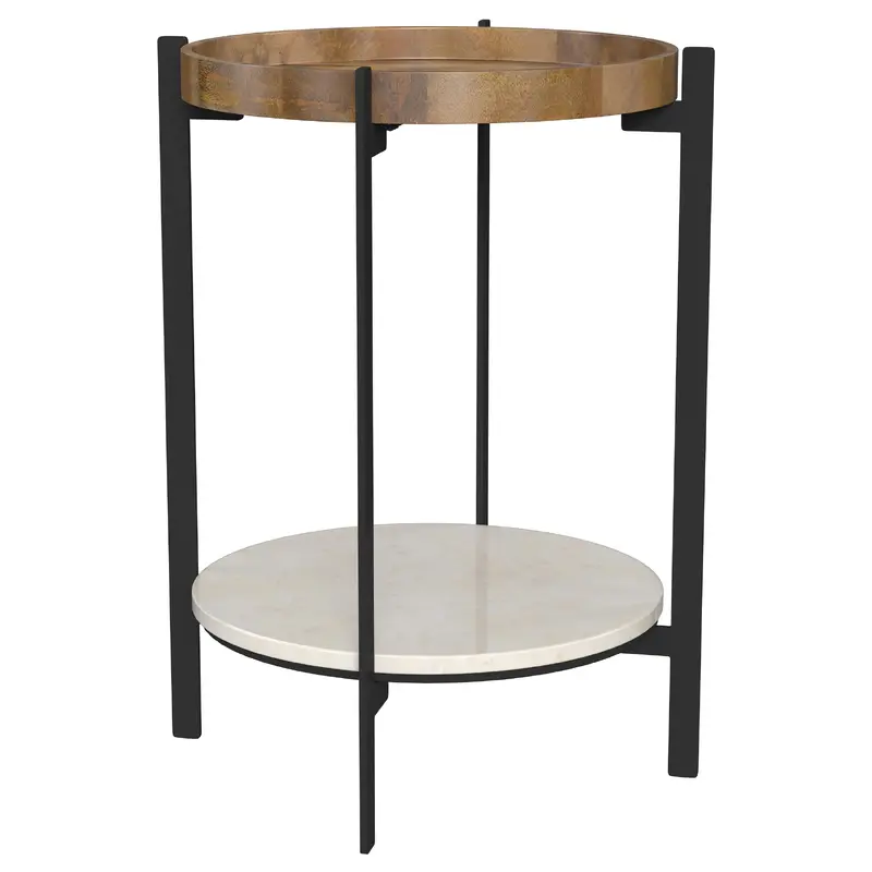 Adhvik Round End Side Table Marble Shelf Natural and Black
