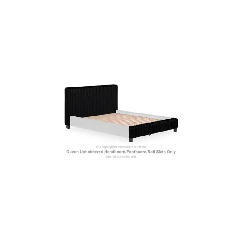 Zuraleus - Queen Upholstered Headboard/Footboard/Roll Slats - Black